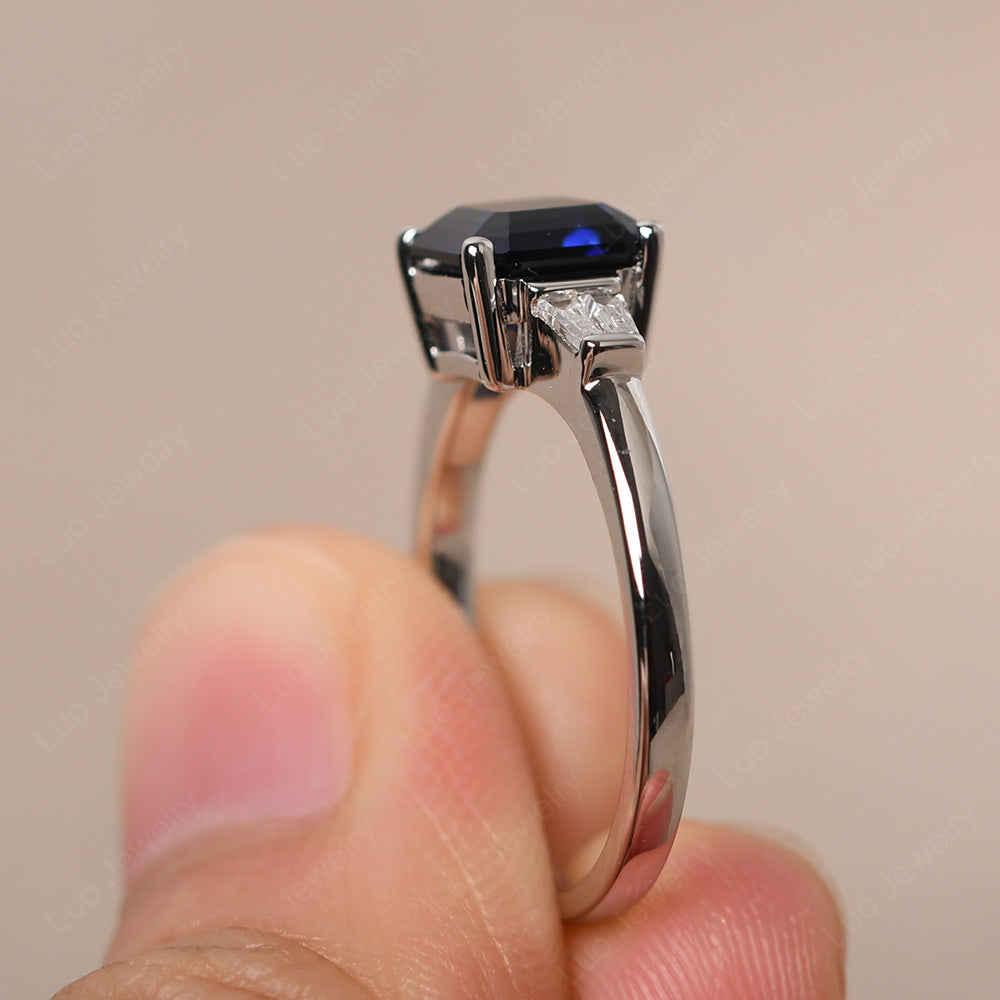 Asscher Cut Lab Sapphire Engagement Rings With Baguettes - LUO Jewelry