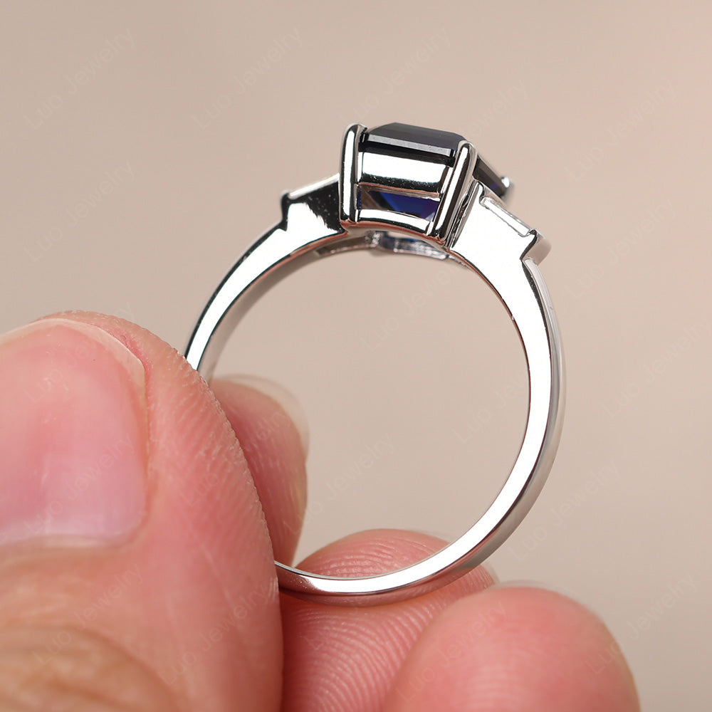 Asscher Cut Lab Sapphire Engagement Rings With Baguettes - LUO Jewelry
