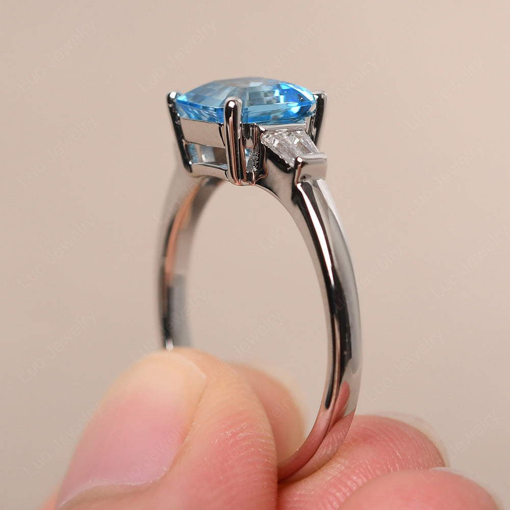 Asscher Cut Swiss Blue Topaz Engagement Rings With Baguettes - LUO Jewelry