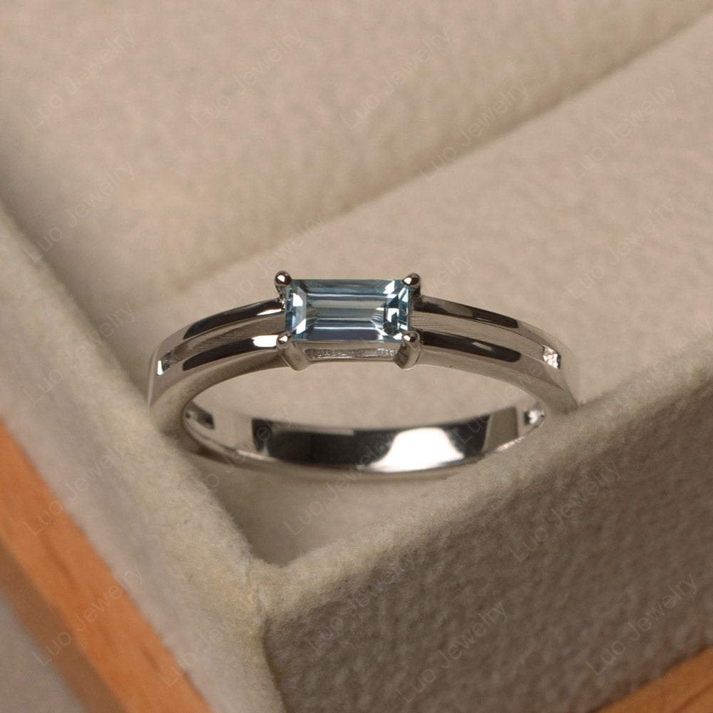 Horizontal Baguette Aquamarine Solitaire Ring - LUO Jewelry