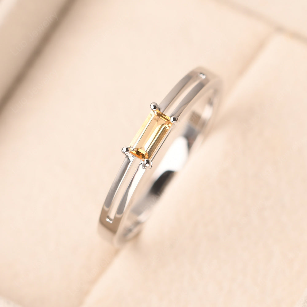 Horizontal Baguette Citrine Solitaire Ring - LUO Jewelry