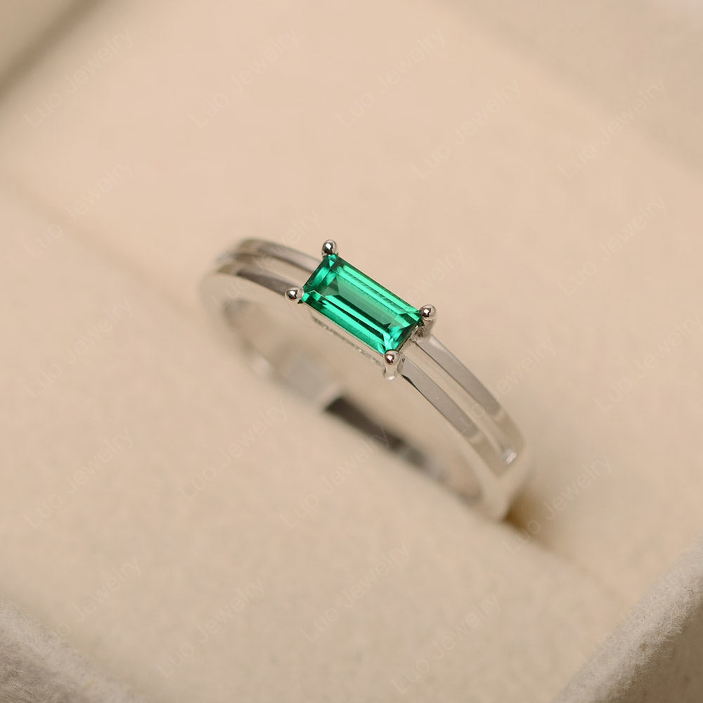 Horizontal Baguette Lab Emerald Solitaire Ring - LUO Jewelry