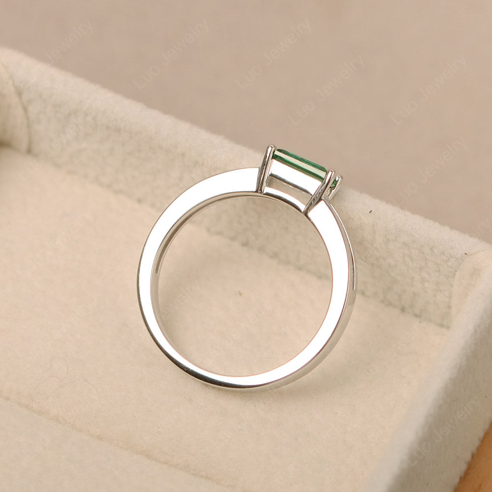 Horizontal Baguette Lab Emerald Solitaire Ring - LUO Jewelry