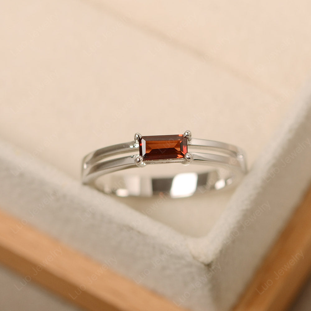 Horizontal Baguette Garnet Solitaire Ring - LUO Jewelry