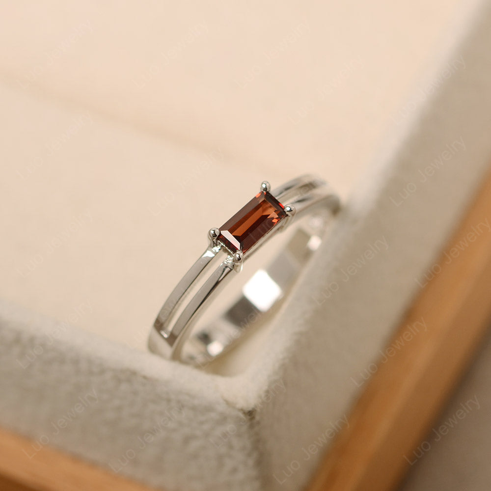 Horizontal Baguette Garnet Solitaire Ring - LUO Jewelry