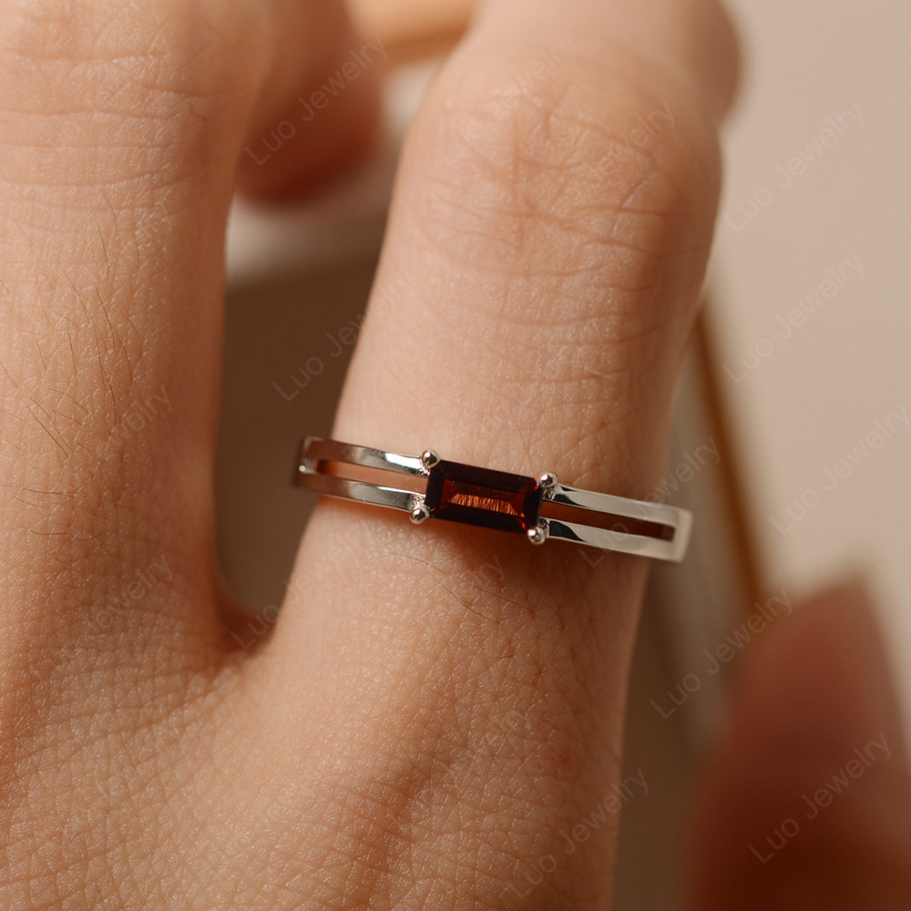 Horizontal Baguette Garnet Solitaire Ring - LUO Jewelry
