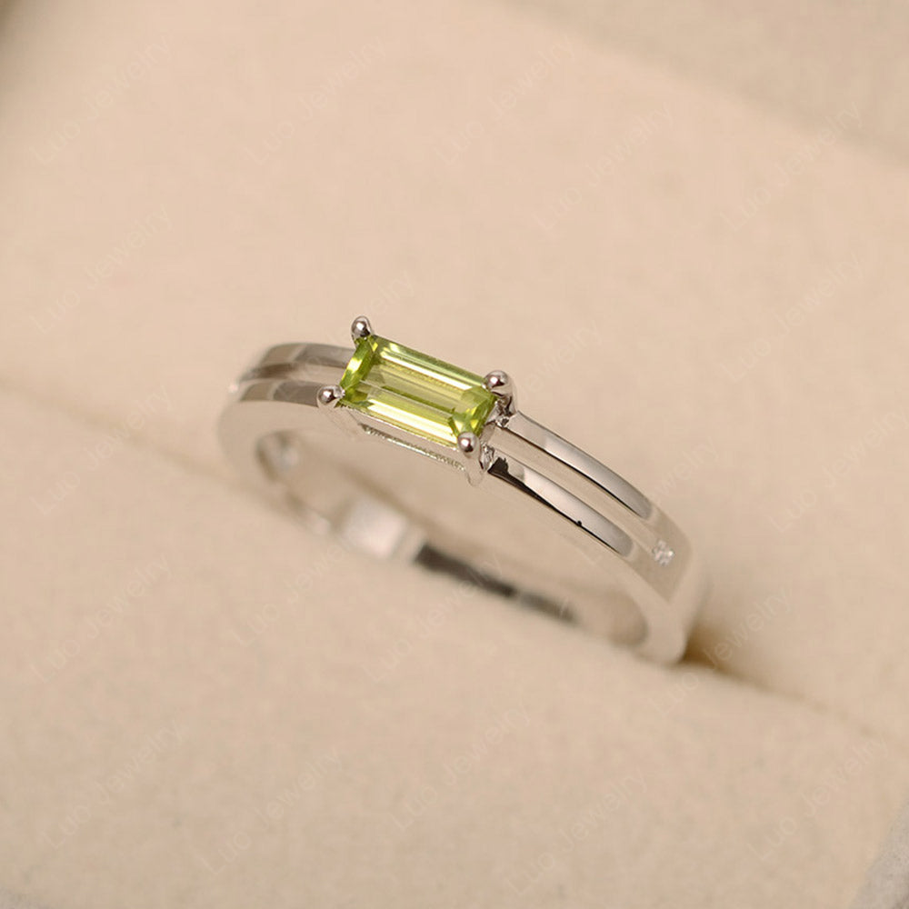 Horizontal Baguette Peridot Solitaire Ring - LUO Jewelry