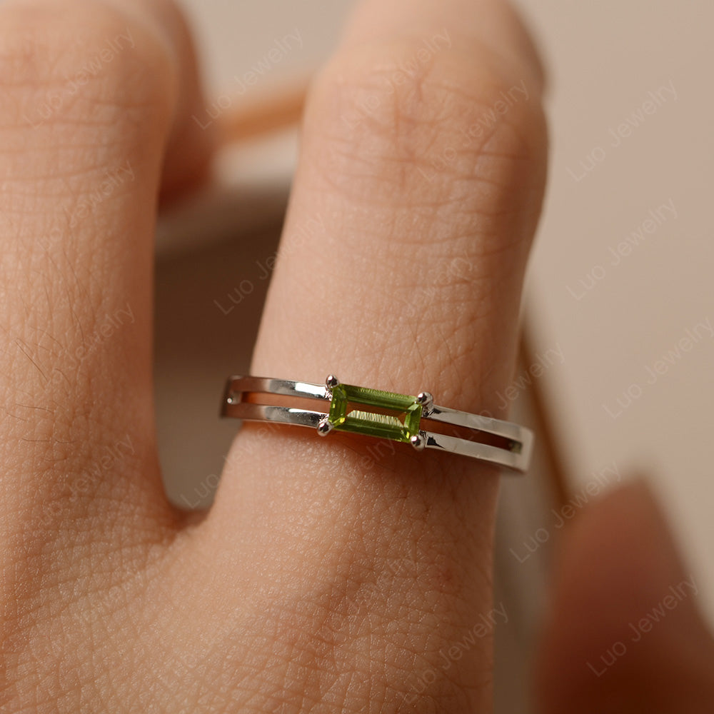 Horizontal Baguette Peridot Solitaire Ring - LUO Jewelry