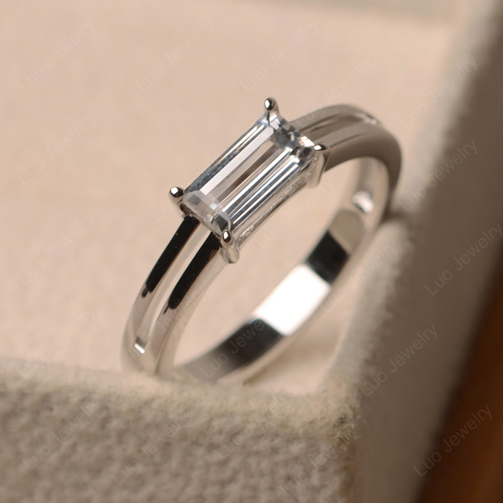 Horizontal Baguette White Topaz Solitaire Ring - LUO Jewelry