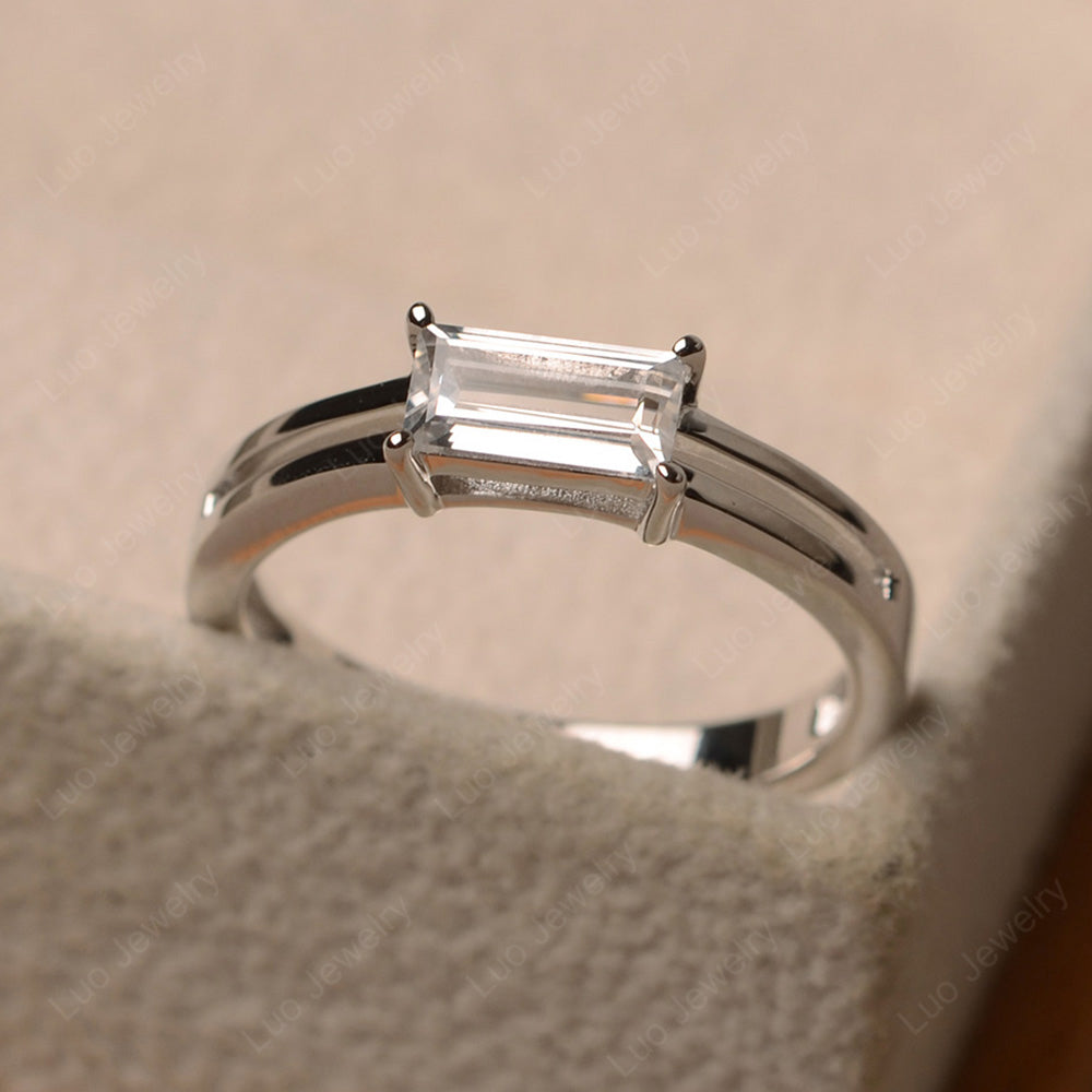 Horizontal Baguette White Topaz Solitaire Ring - LUO Jewelry