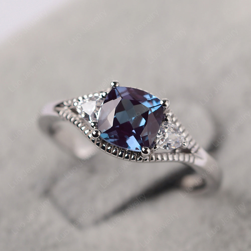 Vintage Alexandrite Ring With Trillion Side Stone - LUO Jewelry