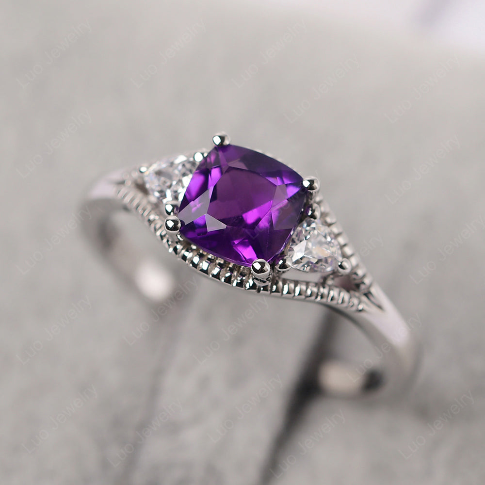 Vintage Amethyst Ring With Trillion Side Stone - LUO Jewelry