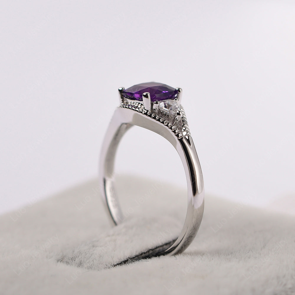 Vintage Amethyst Ring With Trillion Side Stone - LUO Jewelry