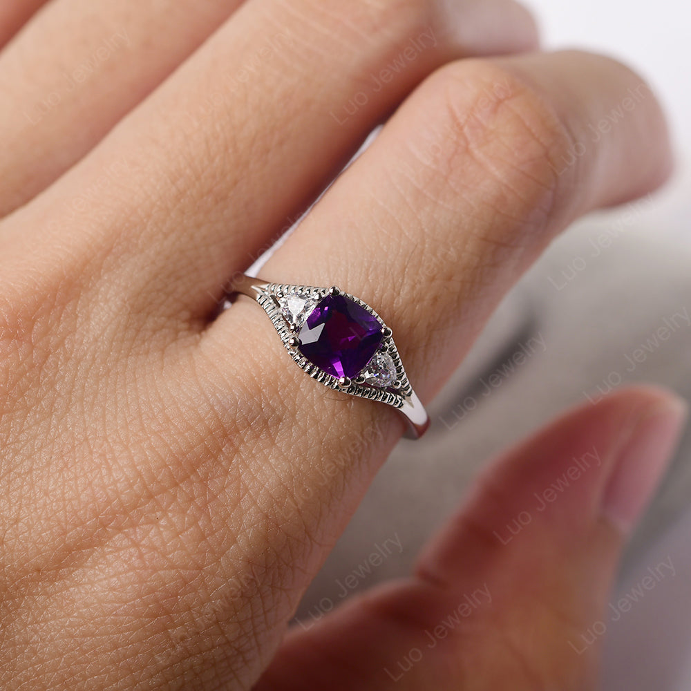Vintage Amethyst Ring With Trillion Side Stone - LUO Jewelry