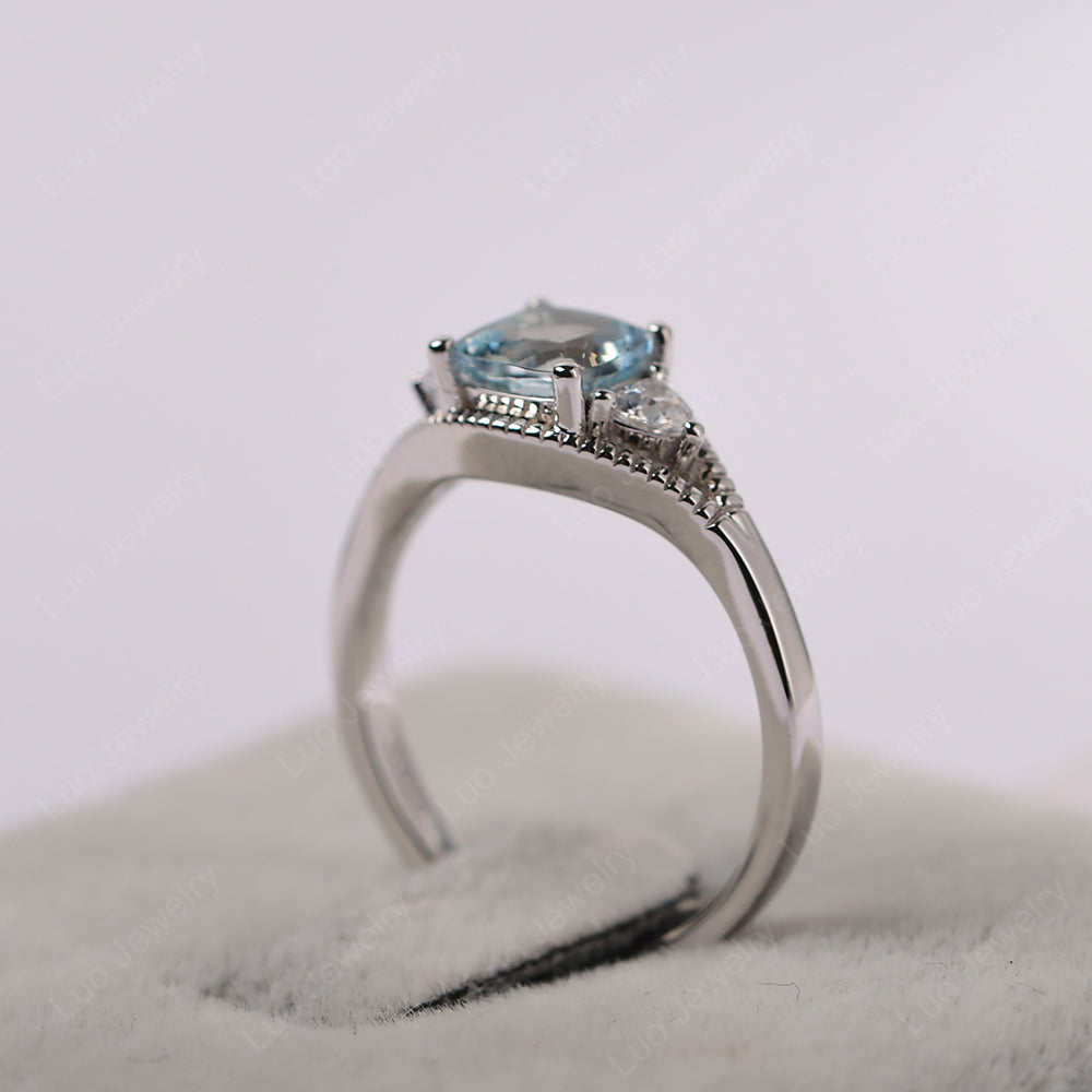 Vintage Aquamarine Ring With Trillion Side Stone - LUO Jewelry