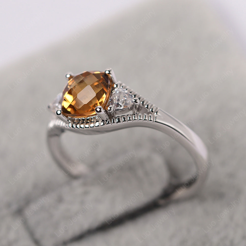 Vintage Citrine Ring With Trillion Side Stone - LUO Jewelry