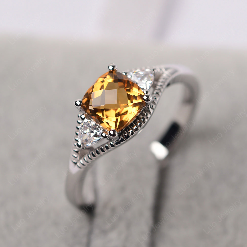 Vintage Citrine Ring With Trillion Side Stone - LUO Jewelry