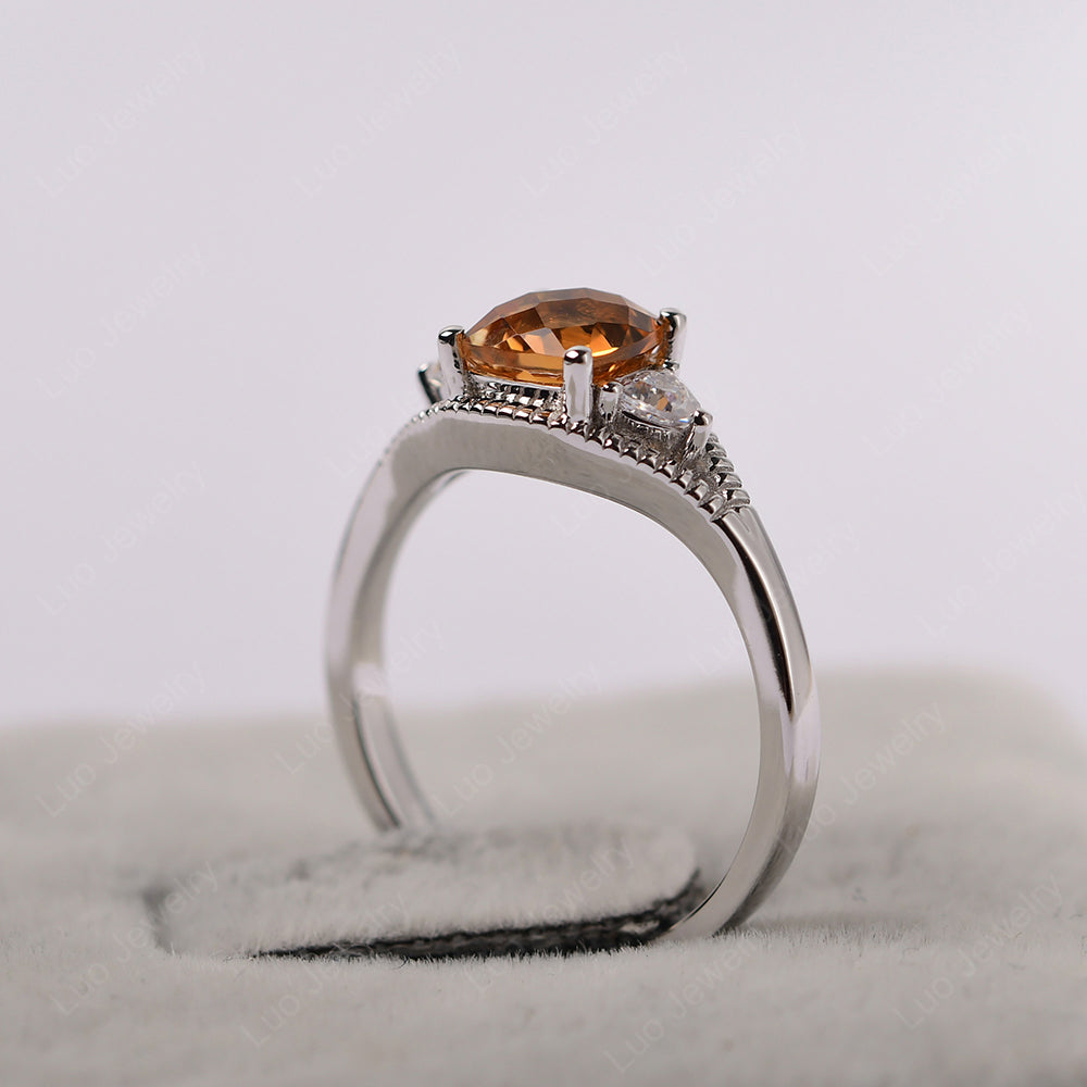 Vintage Citrine Ring With Trillion Side Stone - LUO Jewelry