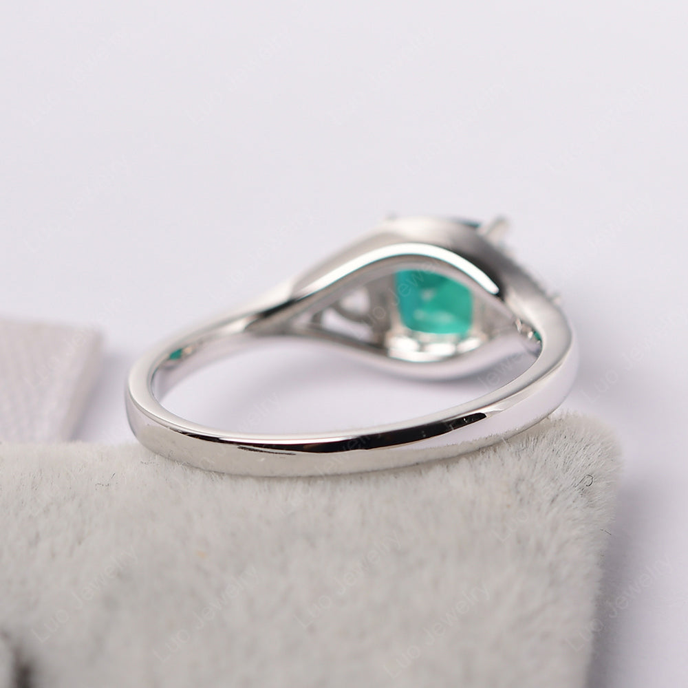 Vintage Lab Emerald Ring With Trillion Side Stone - LUO Jewelry