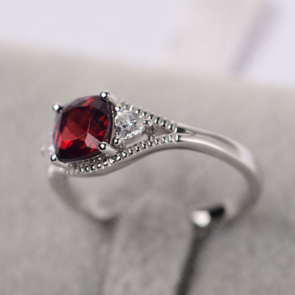 Vintage Garnet Ring With Trillion Side Stone - LUO Jewelry
