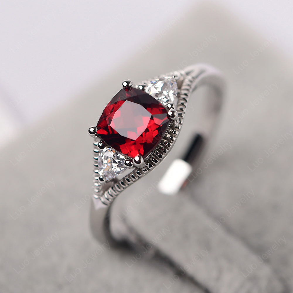 Vintage Garnet Ring With Trillion Side Stone - LUO Jewelry