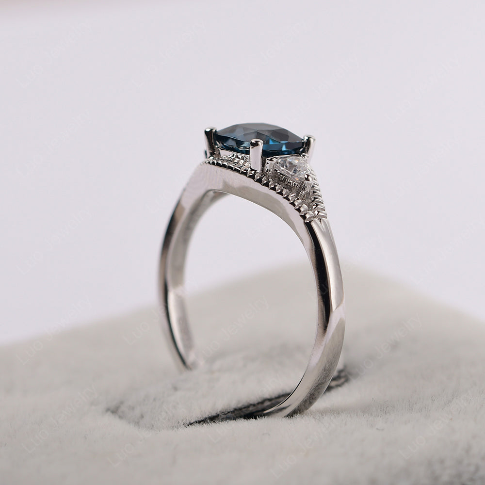 Vintage London Blue Topaz Ring With Trillion Side Stone - LUO Jewelry