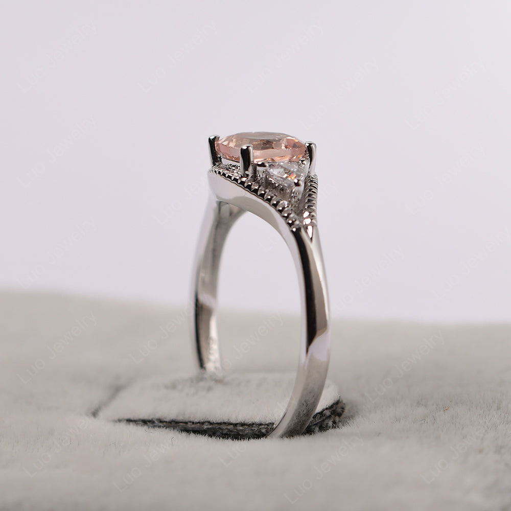 Vintage Morganite Ring With Trillion Side Stone - LUO Jewelry