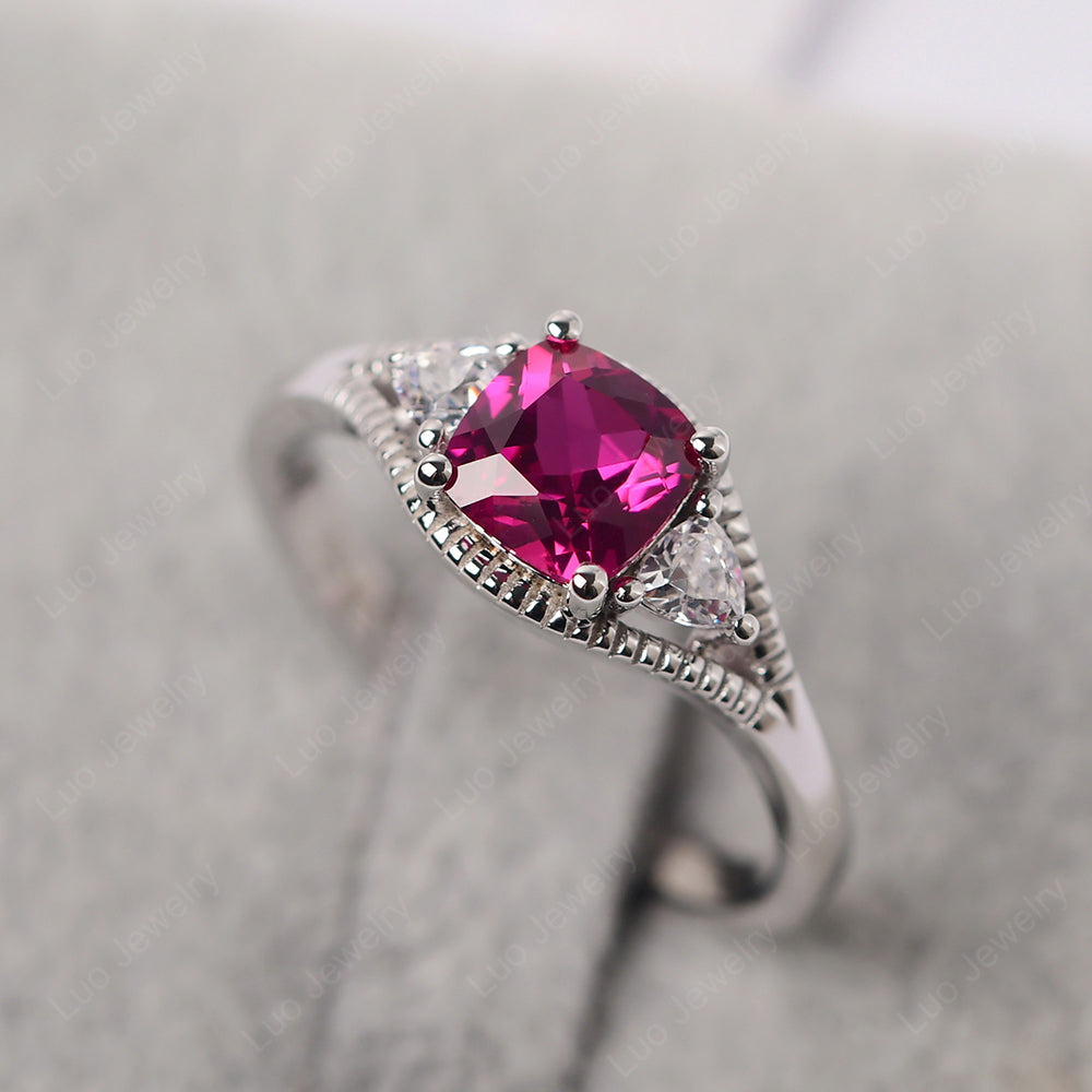 Vintage Ruby Ring With Trillion Side Stone - LUO Jewelry