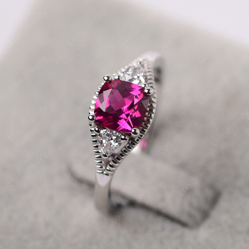 Vintage Ruby Ring With Trillion Side Stone - LUO Jewelry