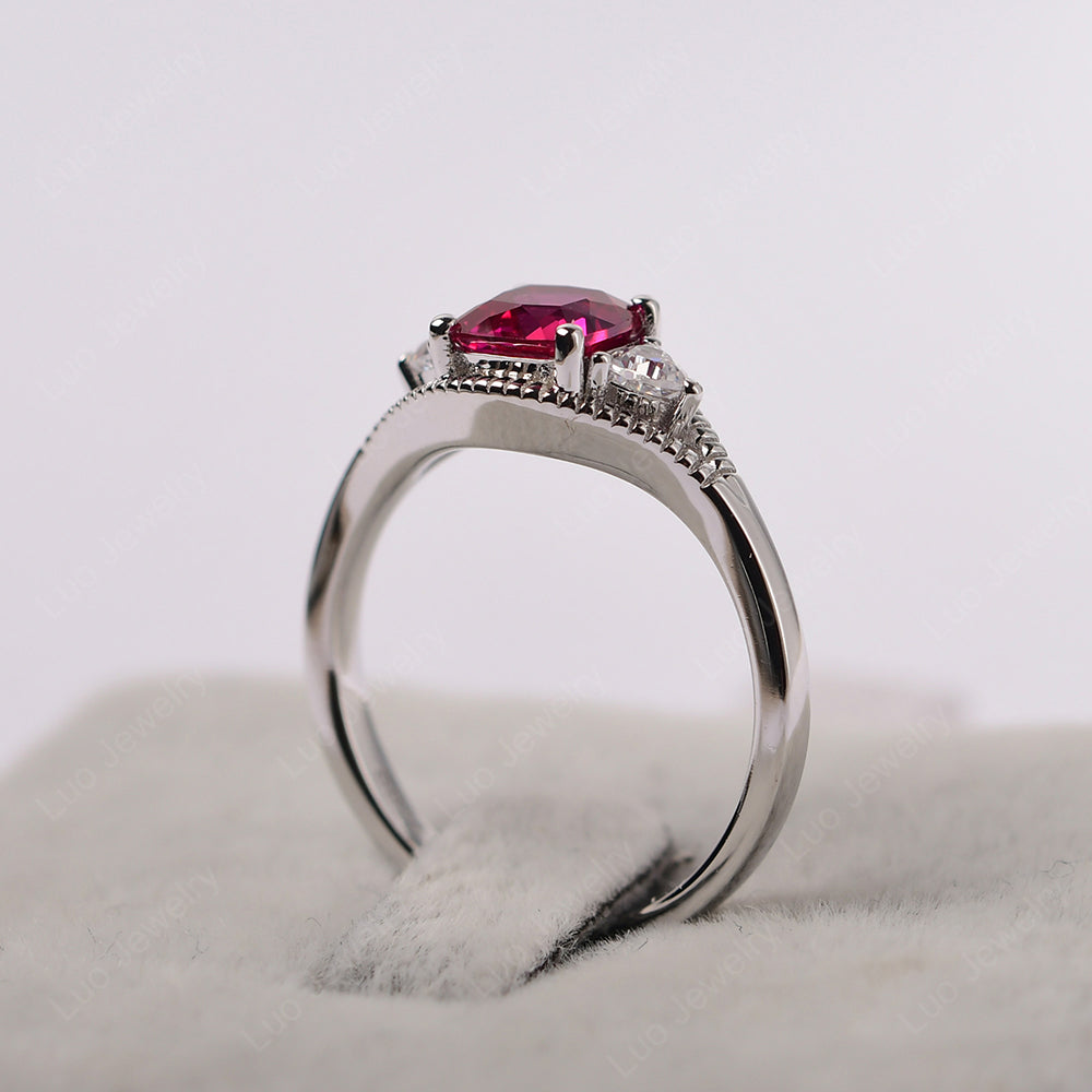 Vintage Ruby Ring With Trillion Side Stone - LUO Jewelry