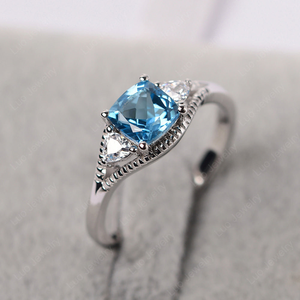 Vintage Swiss Blue Topaz Ring With Trillion Side Stone - LUO Jewelry