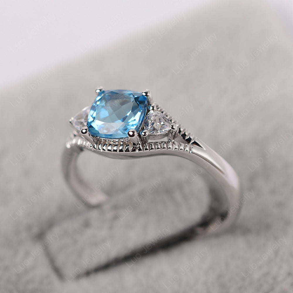 Vintage Swiss Blue Topaz Ring With Trillion Side Stone - LUO Jewelry