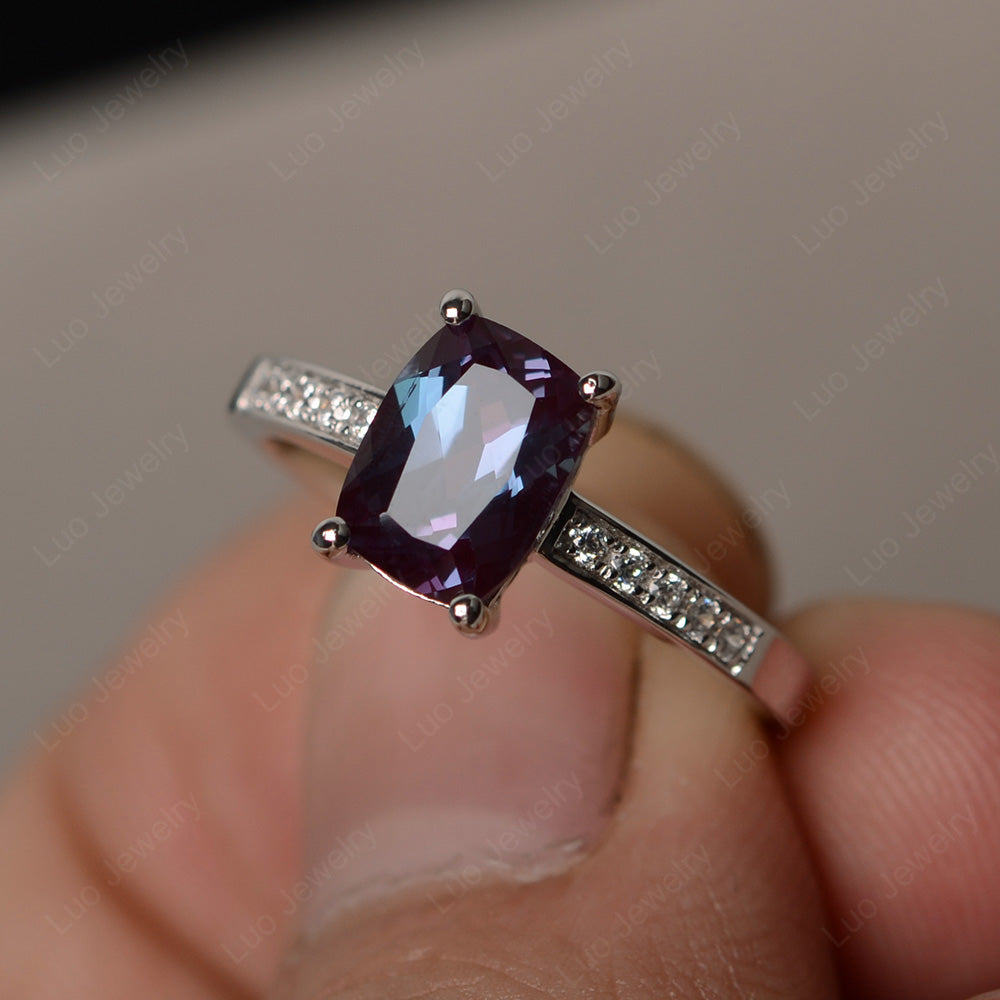 Elongated Cushion Cut Alexandrite Promise Ring - LUO Jewelry