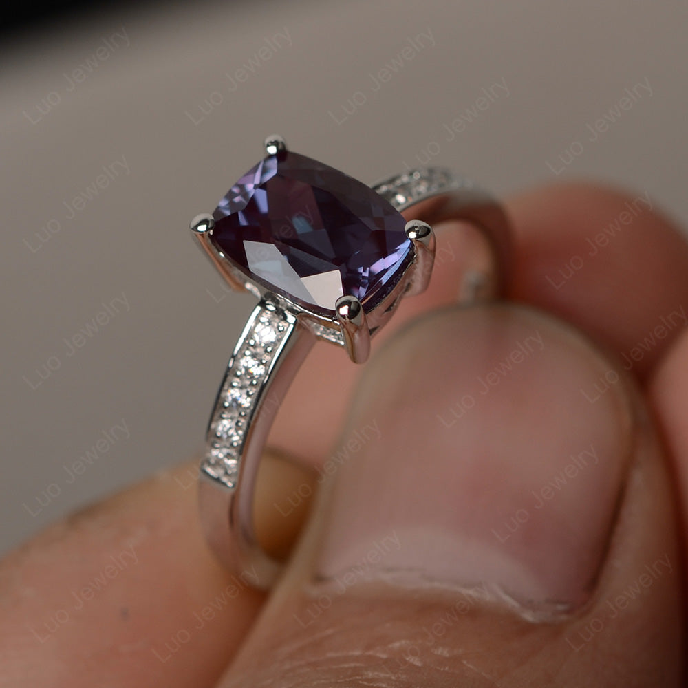 Elongated Cushion Cut Alexandrite Promise Ring - LUO Jewelry