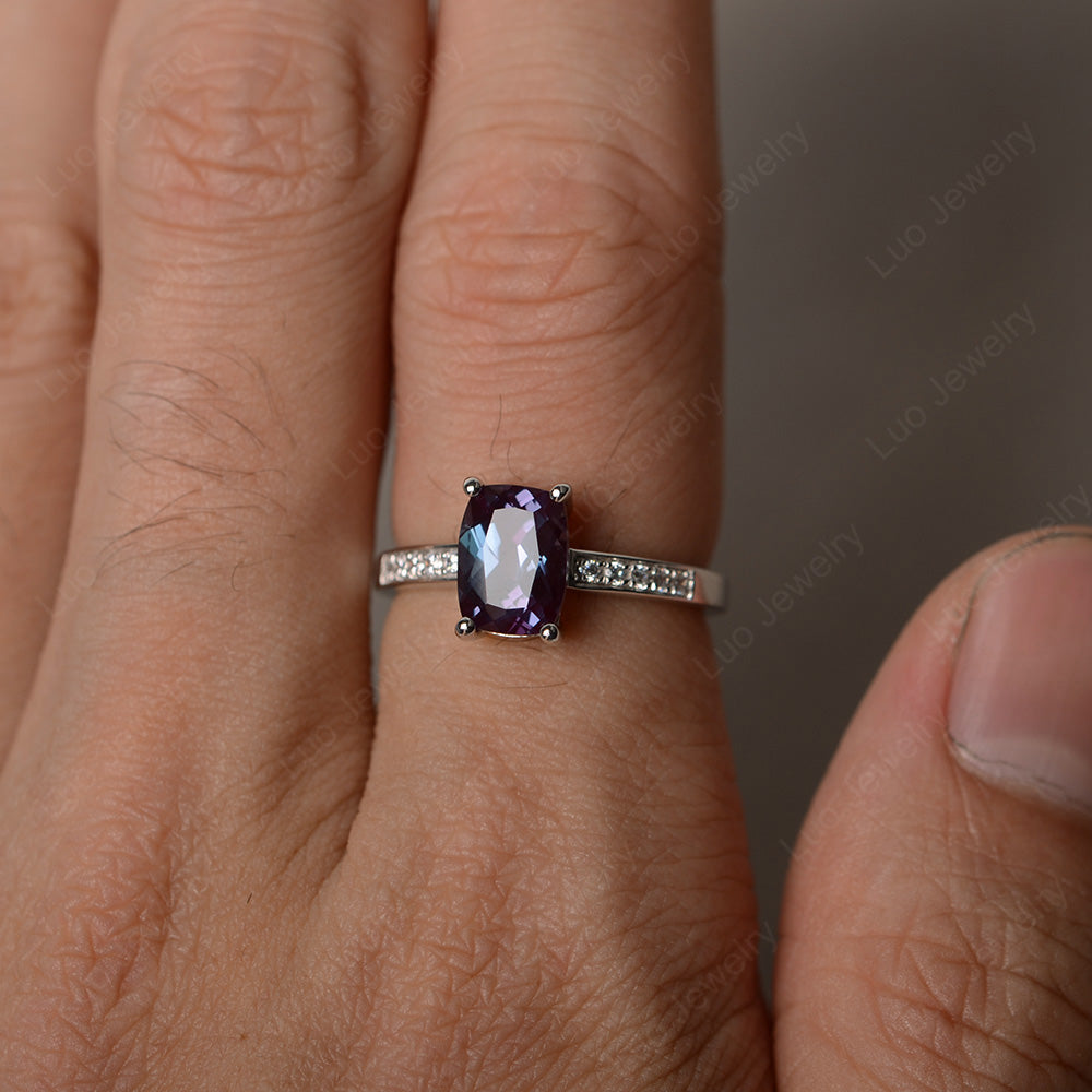 Elongated Cushion Cut Alexandrite Promise Ring - LUO Jewelry
