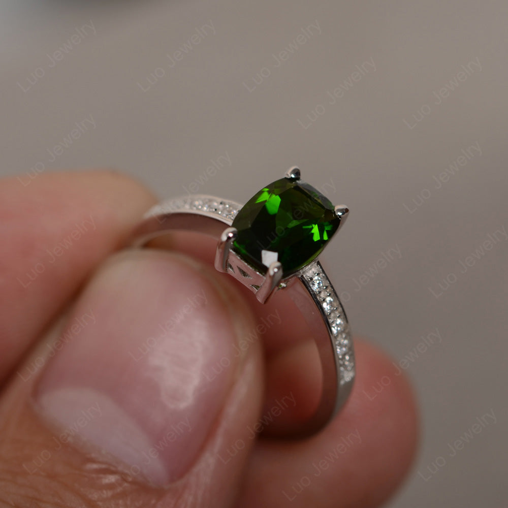 Elongated Cushion Cut Diopside Promise Ring - LUO Jewelry