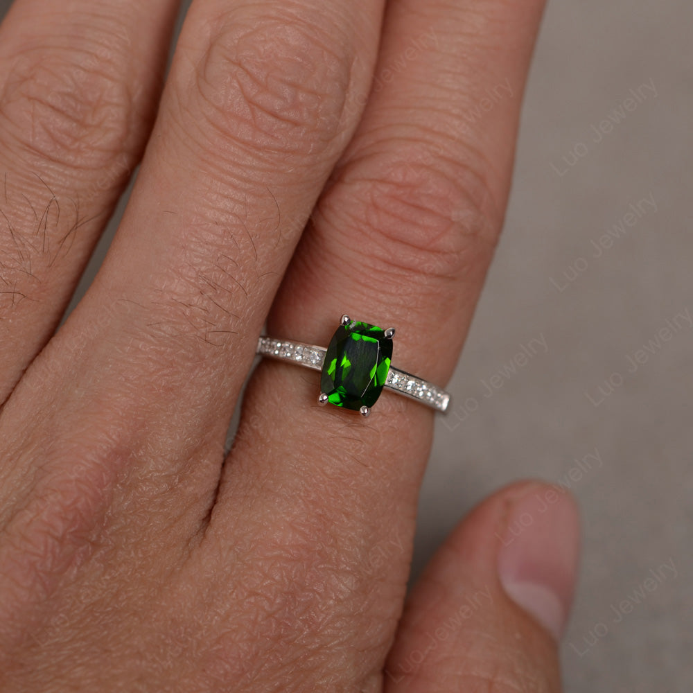 Elongated Cushion Cut Diopside Promise Ring - LUO Jewelry
