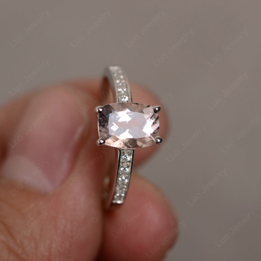 Elongated Cushion Cut Morganite Promise Ring - LUO Jewelry