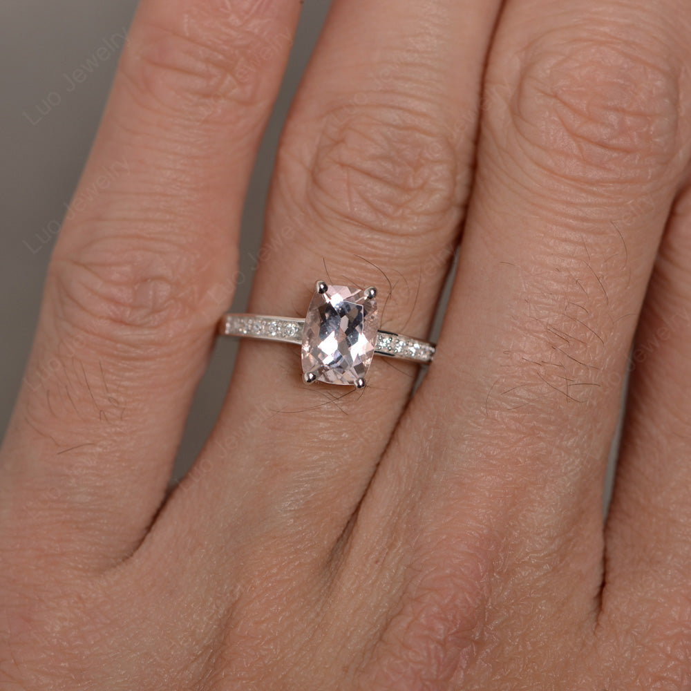 Elongated Cushion Cut Morganite Promise Ring - LUO Jewelry