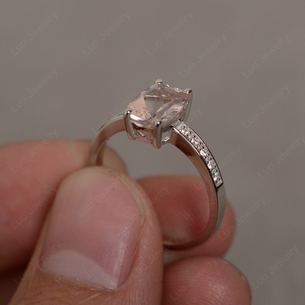 Elongated Cushion Cut Morganite Promise Ring - LUO Jewelry