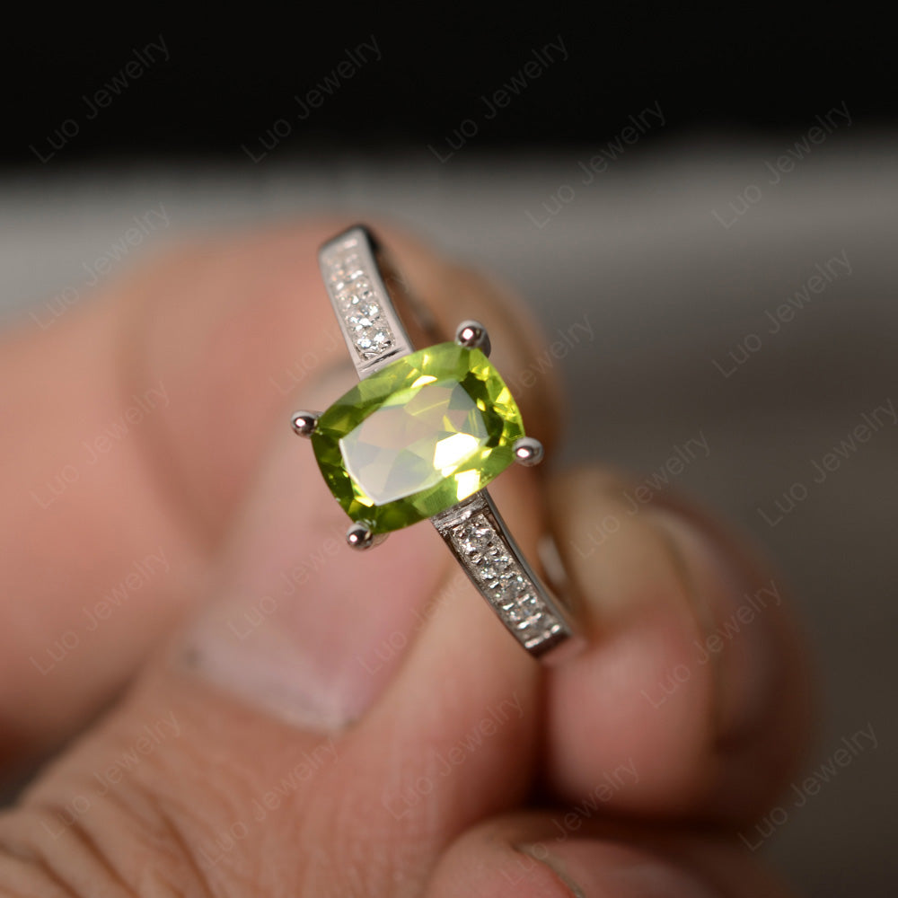 Elongated Cushion Cut Peridot Promise Ring - LUO Jewelry