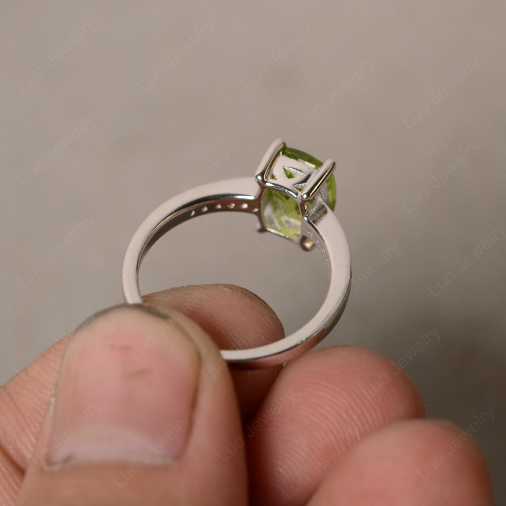 Elongated Cushion Cut Peridot Promise Ring - LUO Jewelry