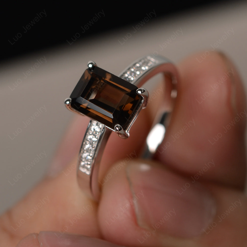 Elongated Cushion Cut Smoky Quartz  Promise Ring - LUO Jewelry