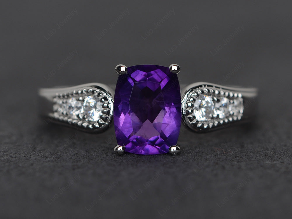 Vintage Cushion Cut Amethyst Engagement Ring - LUO Jewelry