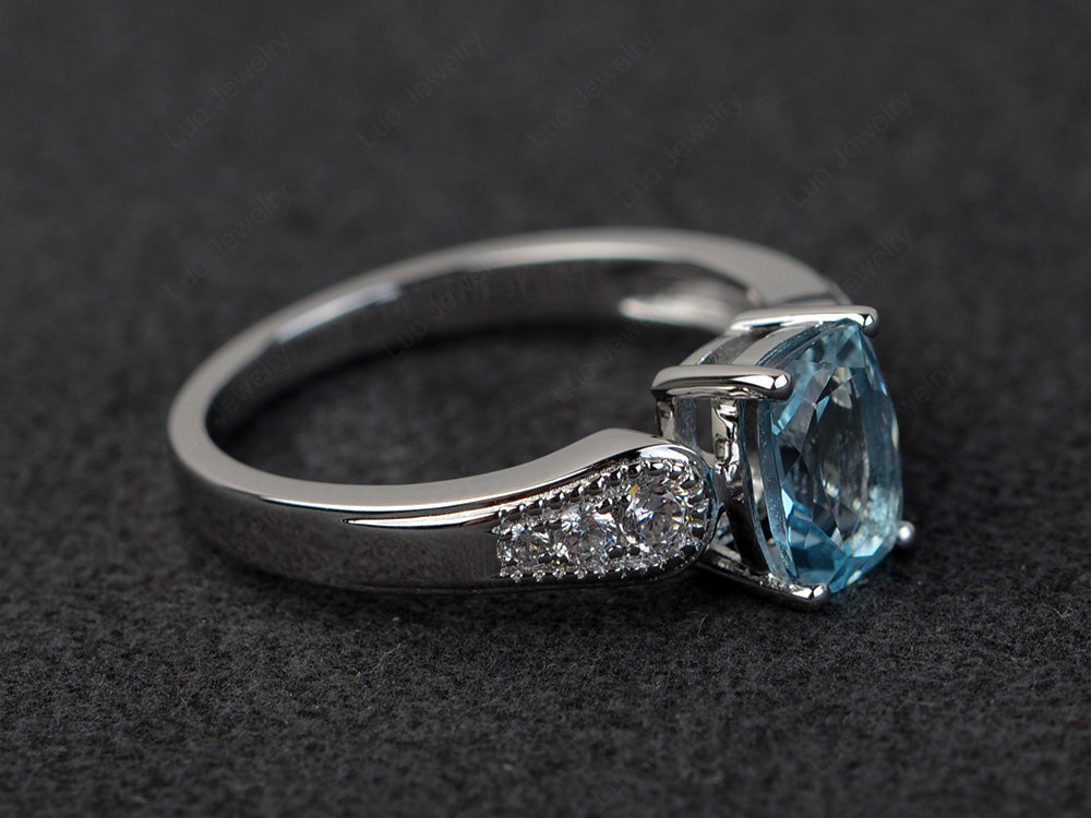 Vintage Cushion Cut Aquamarine Engagement Ring - LUO Jewelry