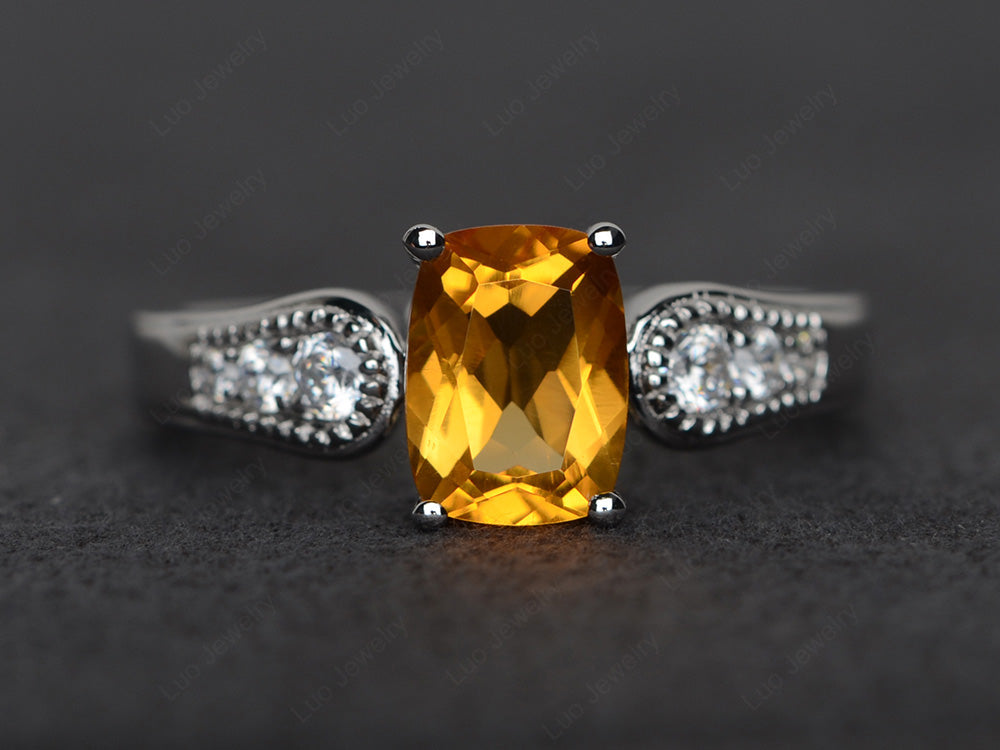 Vintage Cushion Cut Citrine Engagement Ring - LUO Jewelry