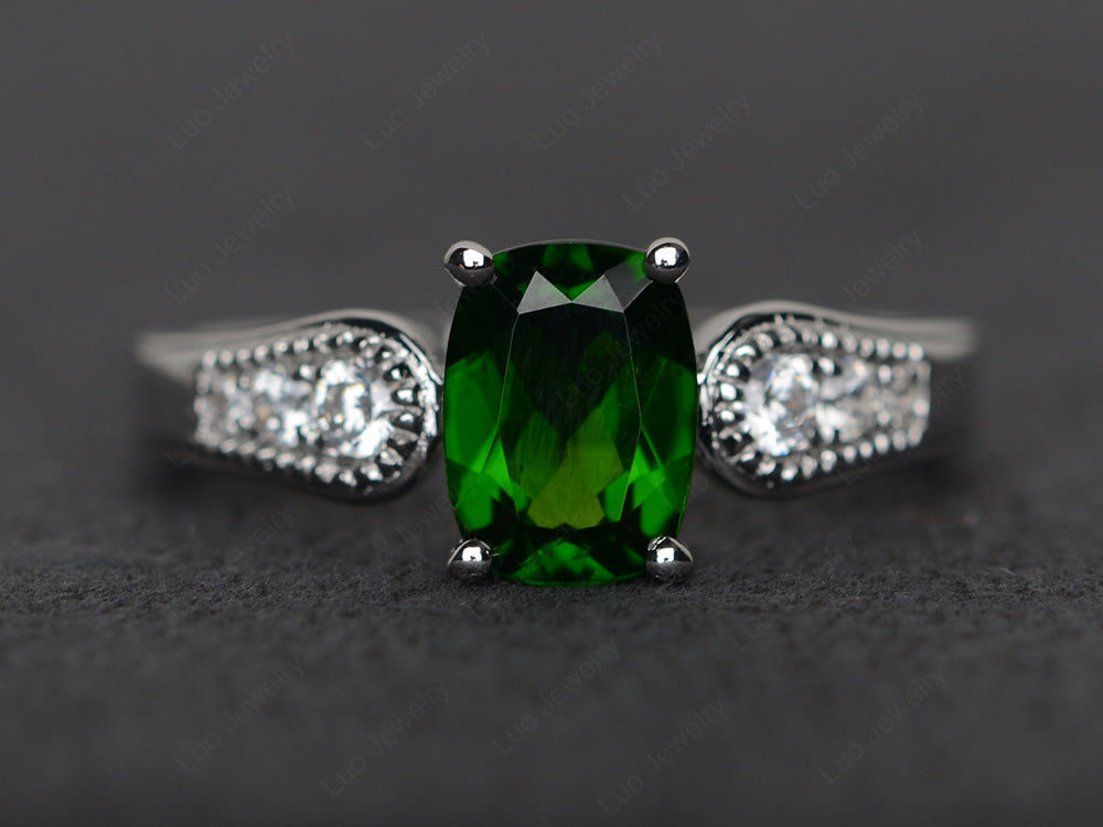 Vintage Cushion Cut Diopside Engagement Ring - LUO Jewelry