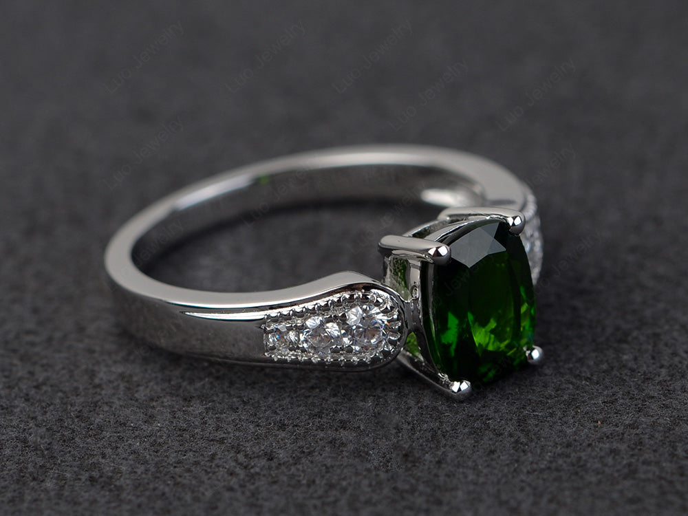 Vintage Cushion Cut Diopside Engagement Ring - LUO Jewelry