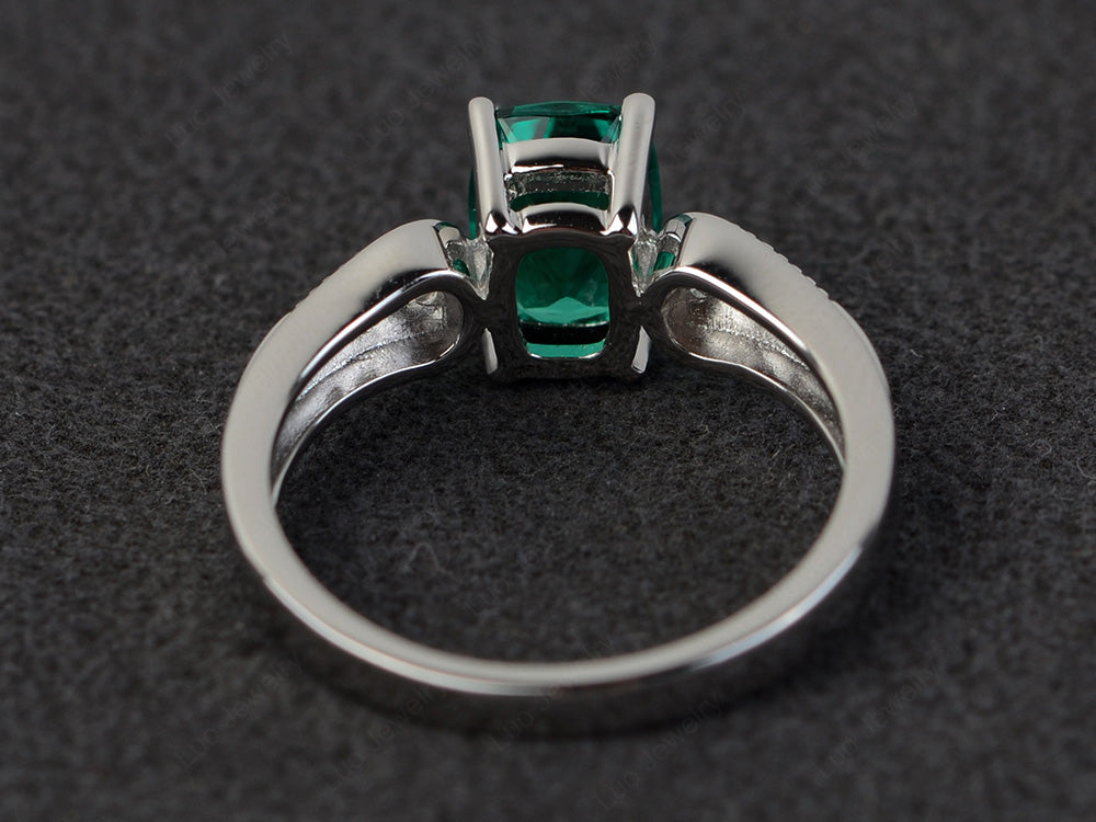 Vintage Cushion Cut Lab Emerald Engagement Ring - LUO Jewelry