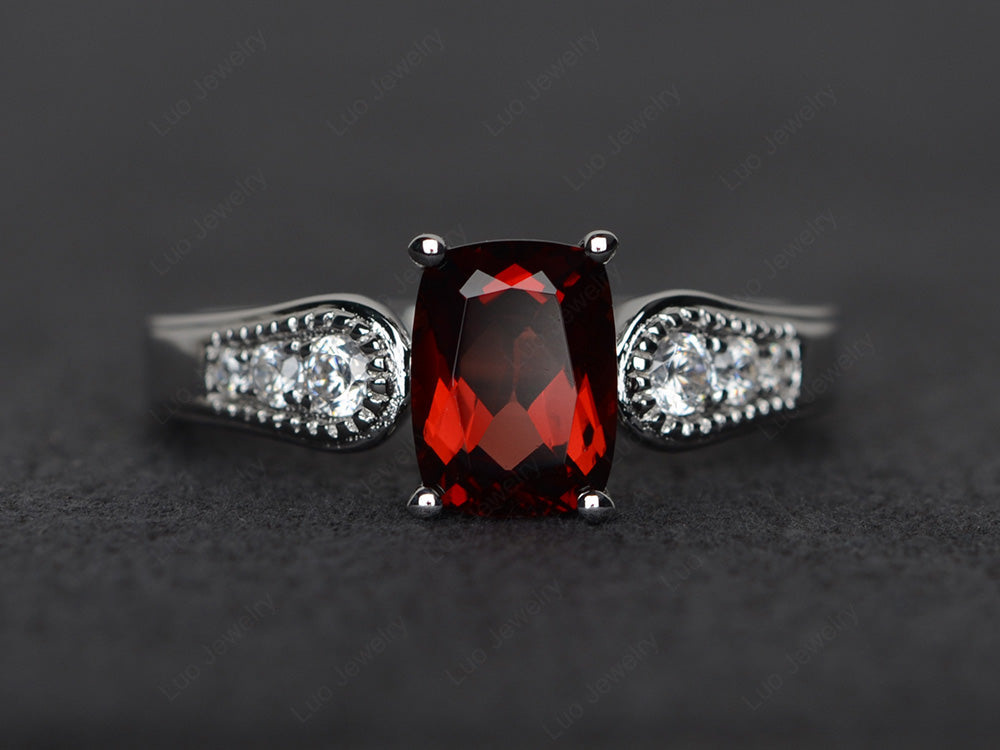 Vintage Cushion Cut Garnet Engagement Ring - LUO Jewelry